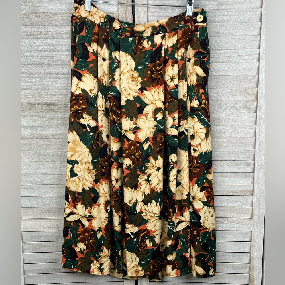 EVAN PICONE Vintage 70's/80's Floral Print Pleated A Line Skirt-12 - Picture 2 of 3